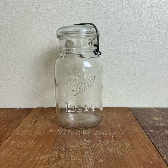 BALL Mason Jar 1933-1962 QUART Jar Bale Locking Glass Lid Embossed - Picture 1 of 9